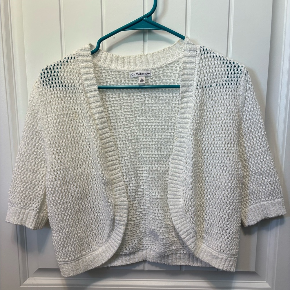 croft & barrow Women's White Open-Front knit shrug Sweater. Size XL.